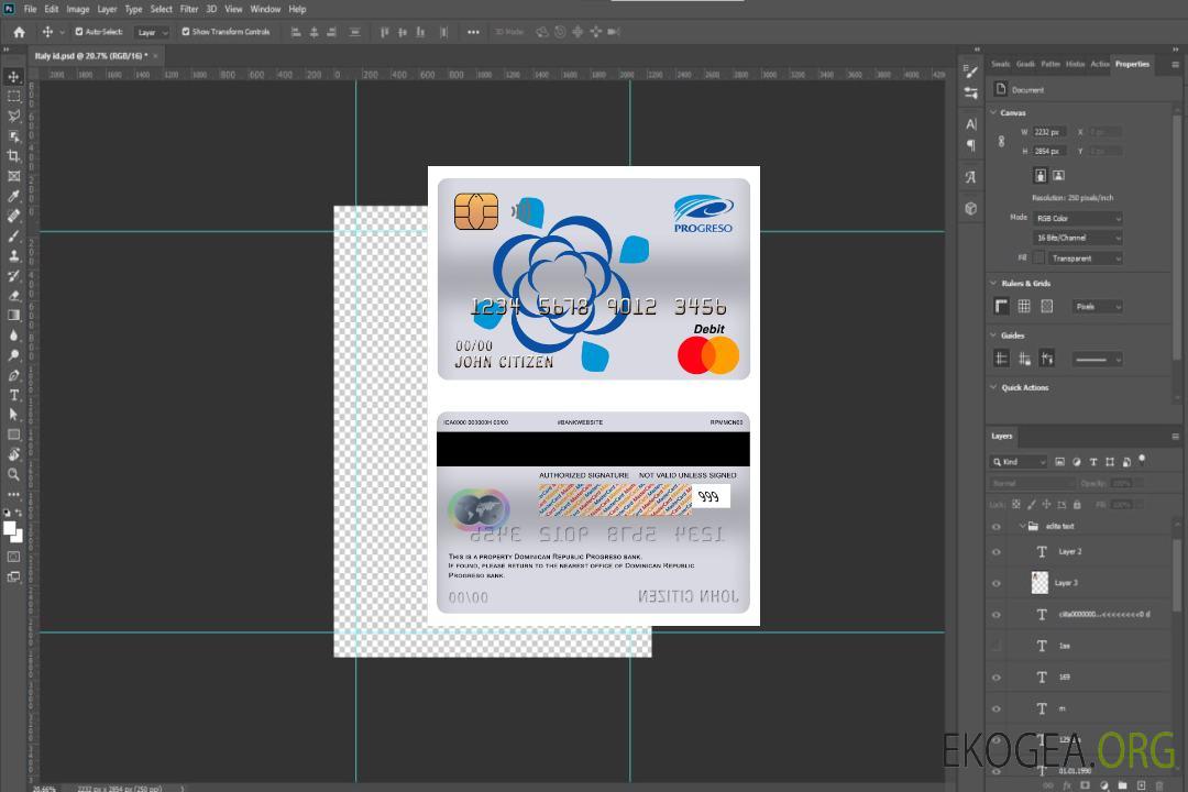 Carte de débit principale de la banque Progreso de République Dominicaine template Carte de débit principale de la banque Progreso de République Dominicaine template